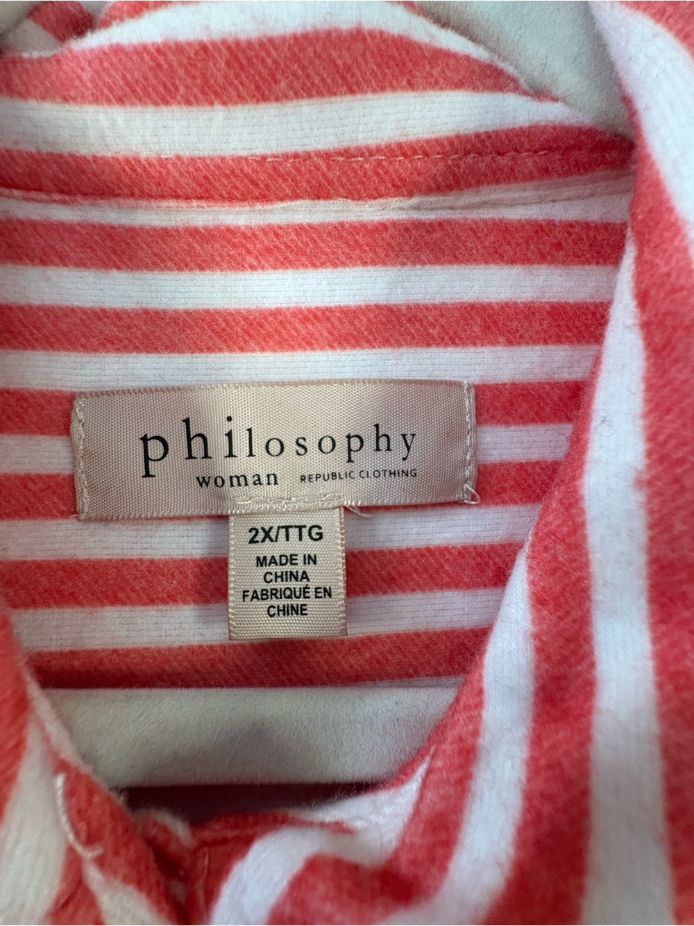 Philosophy Woman Coral and White Striped Women's Top size 2X